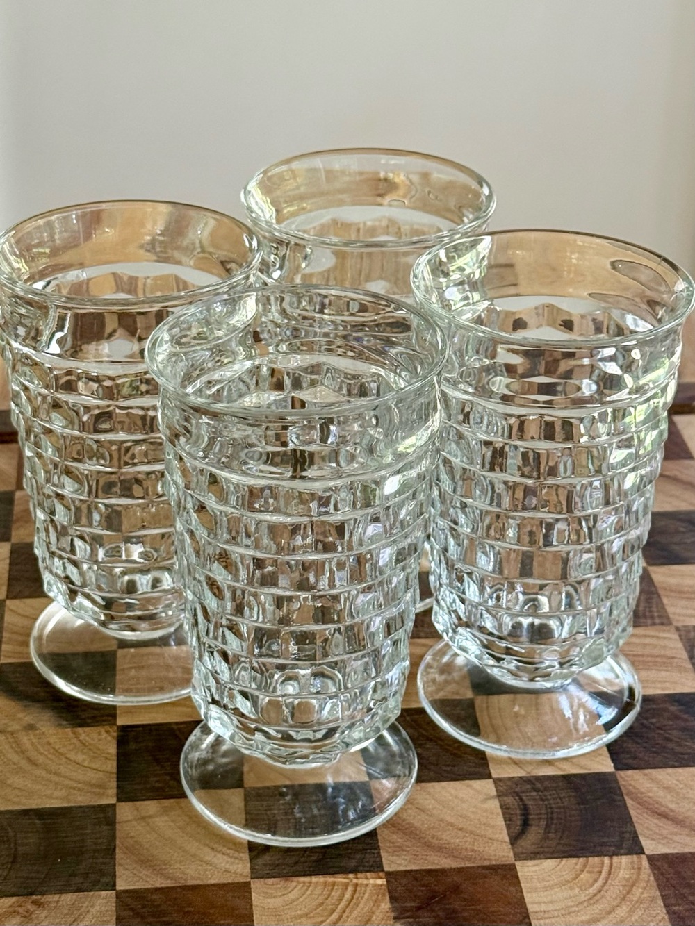 Vintage Indiana Clear Cubist Iced Tea Glasses Set of Four
